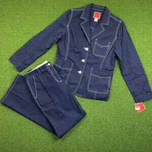 Isaac Mizrahi Target NWT Womens Navy Cotton Blazer L Straight Pants Sz 10 Set